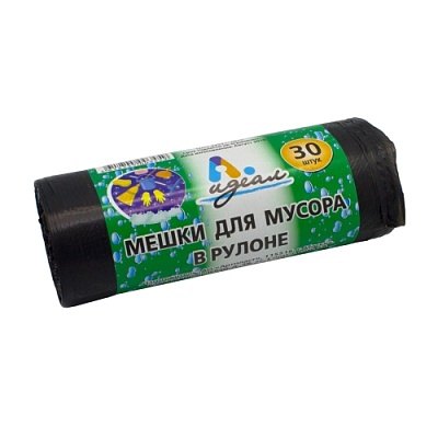 Мешки мусорные ПНД 35л (10) В рулонах (по 30 шт) Идеал (х1/50) [упаковка]